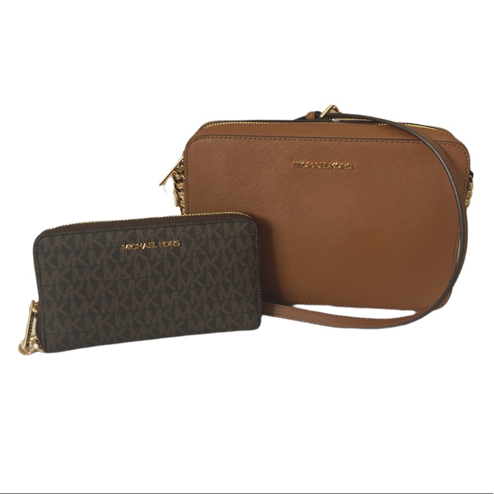 Michael Kors Crossbody bag Saffiano Leather Luggage & Wristlet Wallet MK Brown